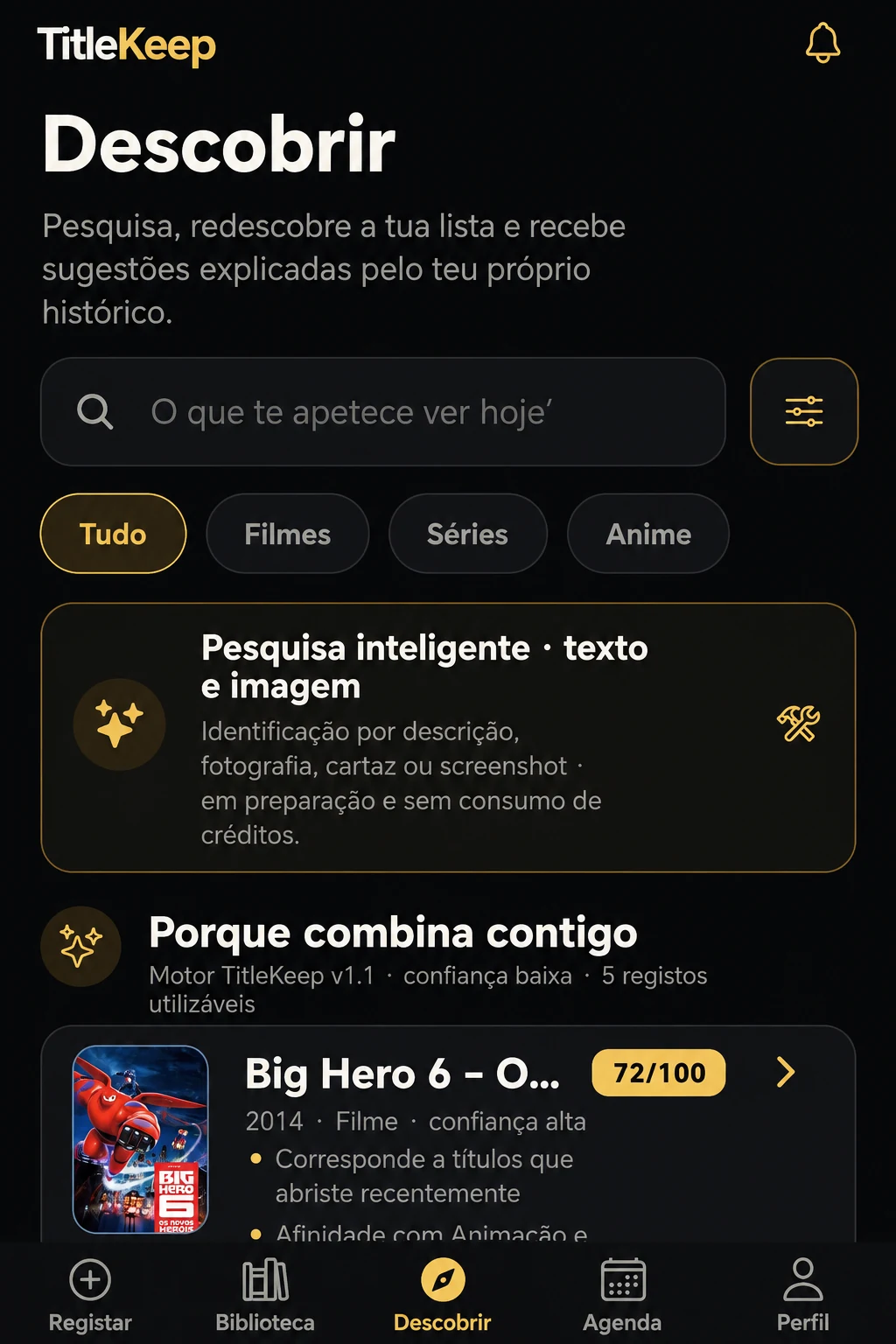 Ecrã Descobrir do TitleKeep